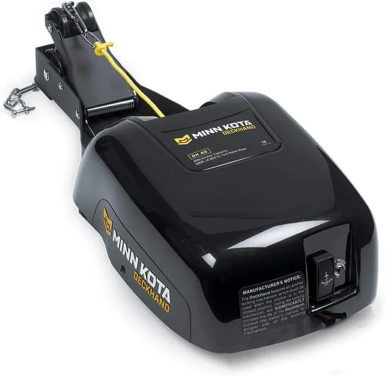 Electric Boat Anchor Winch with Horizontal Mount Davit, 40 lb Capacity, 100 ft Nylon Rope & Mounting Hardware