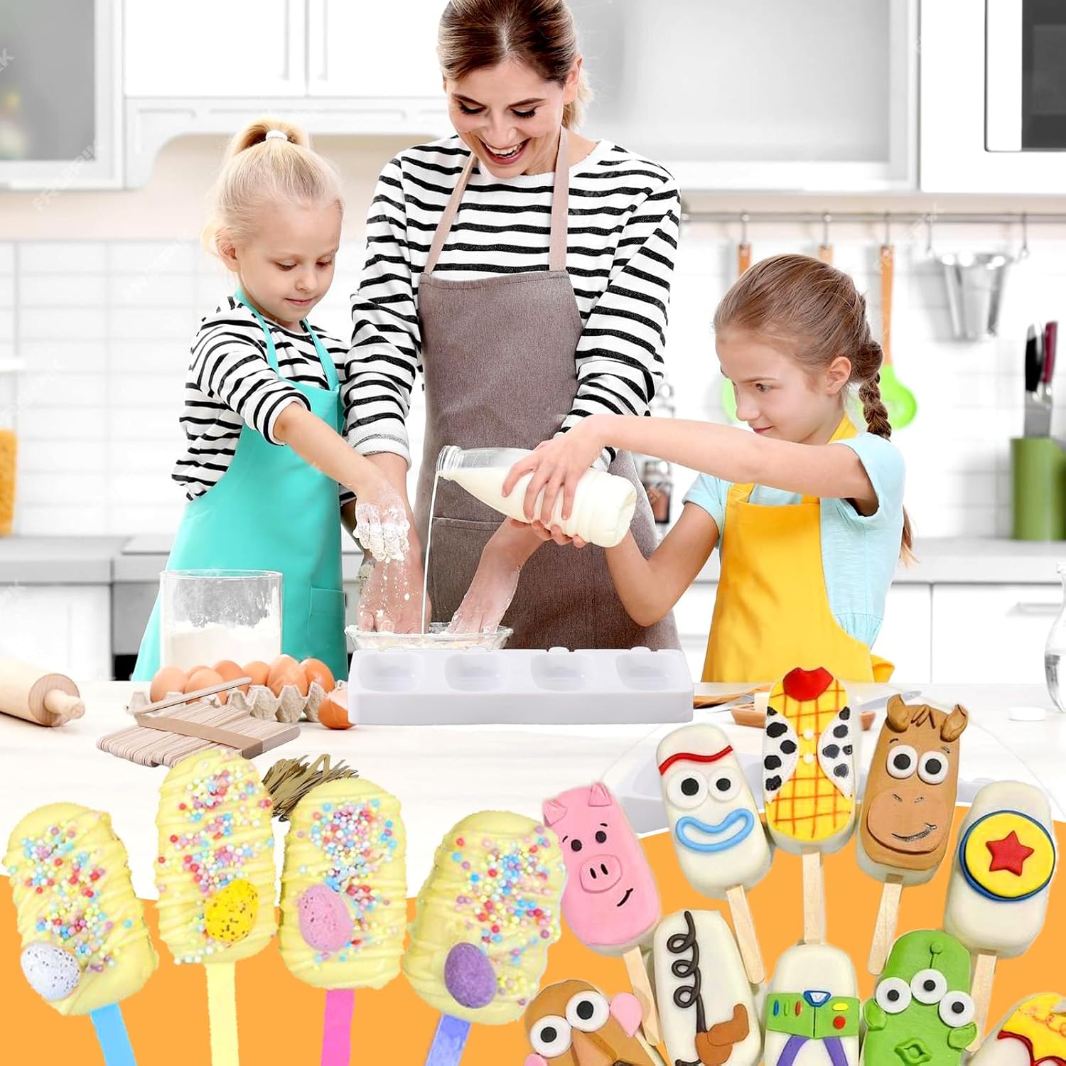 Juome Cake Pop Mold Kit, Large Cakesicle Molds Silicone with Sticks & Bags