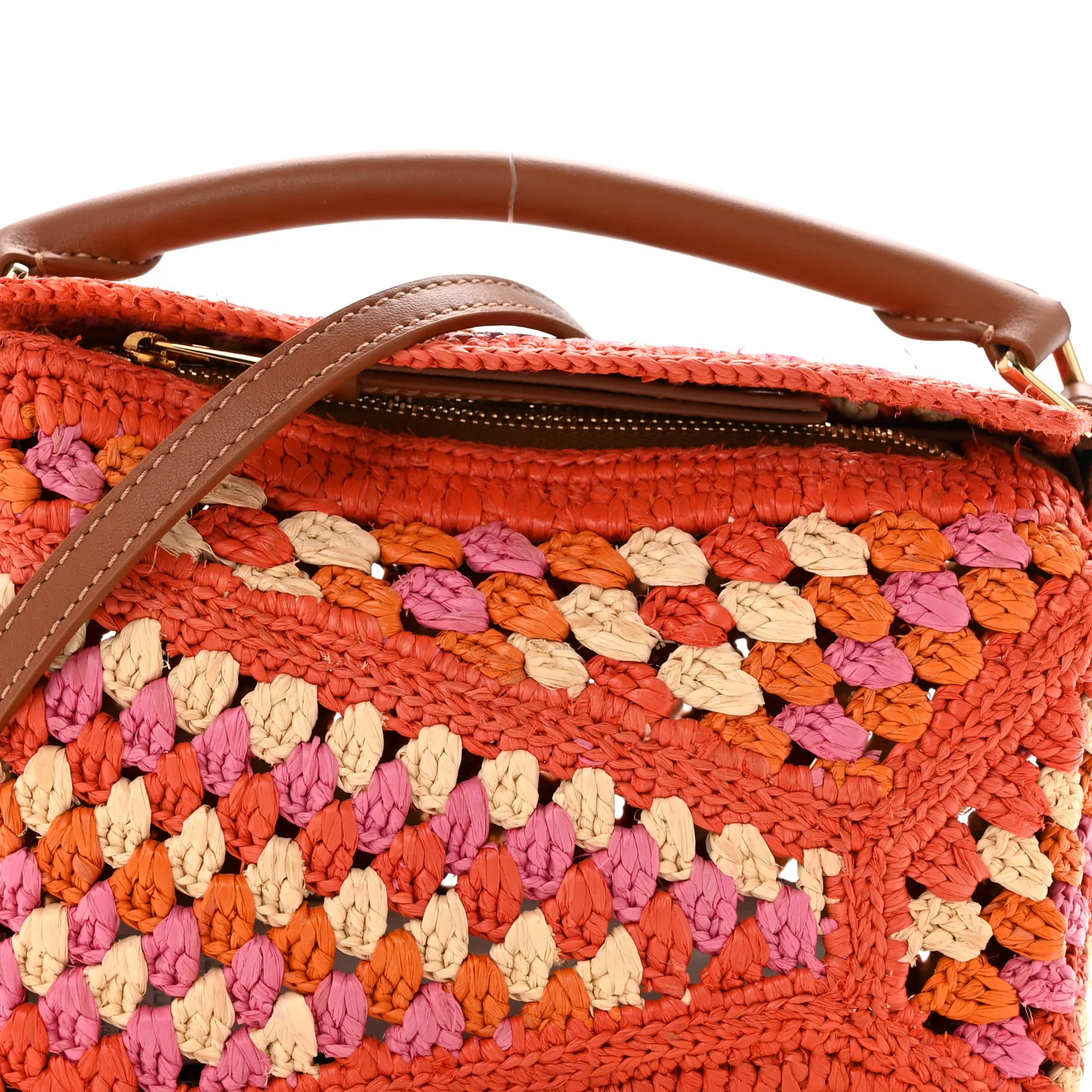 Raffia Crochet Paula's Ibiza Mini Puzzle Edge Bag Bright Orange Pink