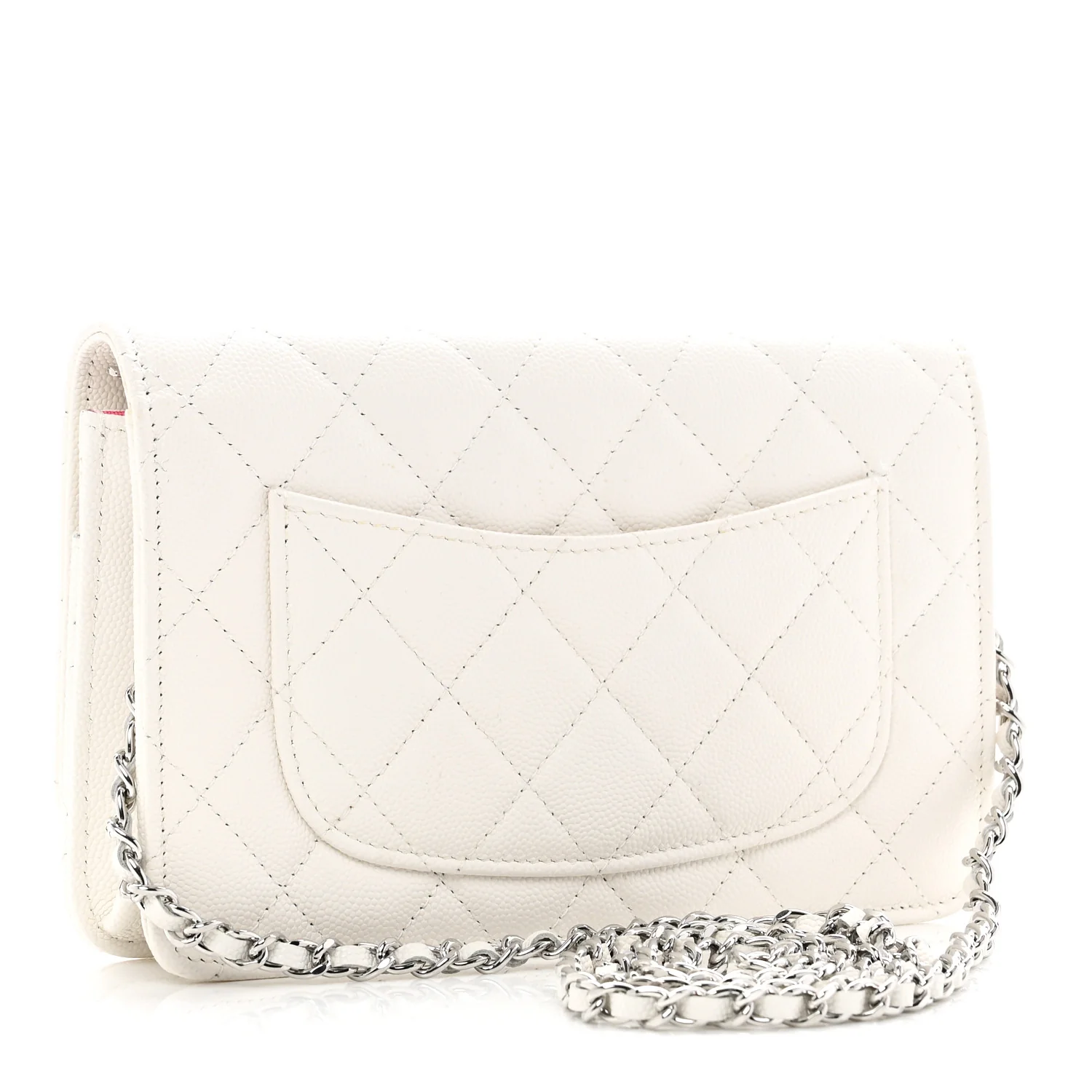 Caviar Quilted Chanel 19 Wallet On Chain WOC White Pink