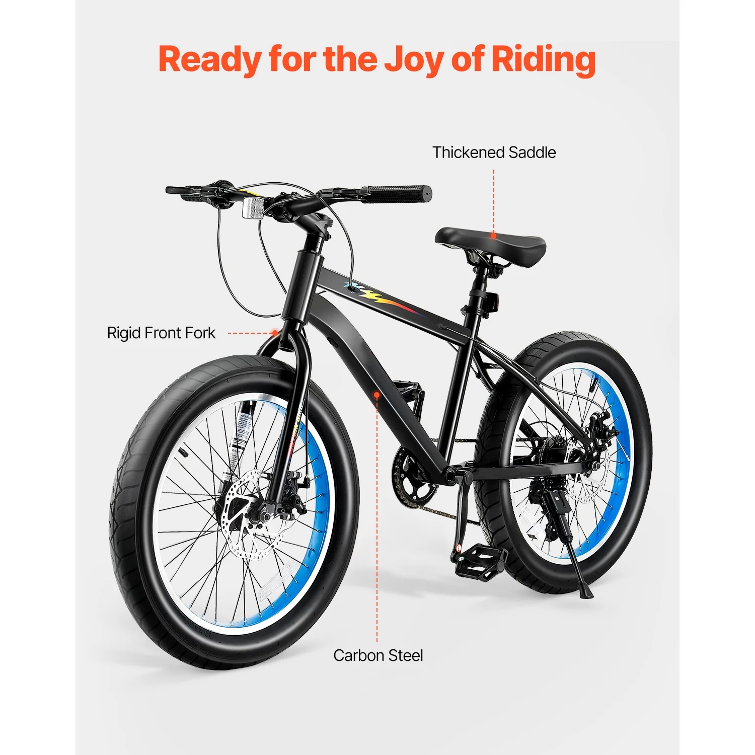 KFFKFF 20 - Inch Mountain Bike, 7 - Speed Twist Shifting, Comfortable Saddle, Dual Disc Brakes, Durable Steel Frame, Fat Tire Bicycle for Trail and Snow