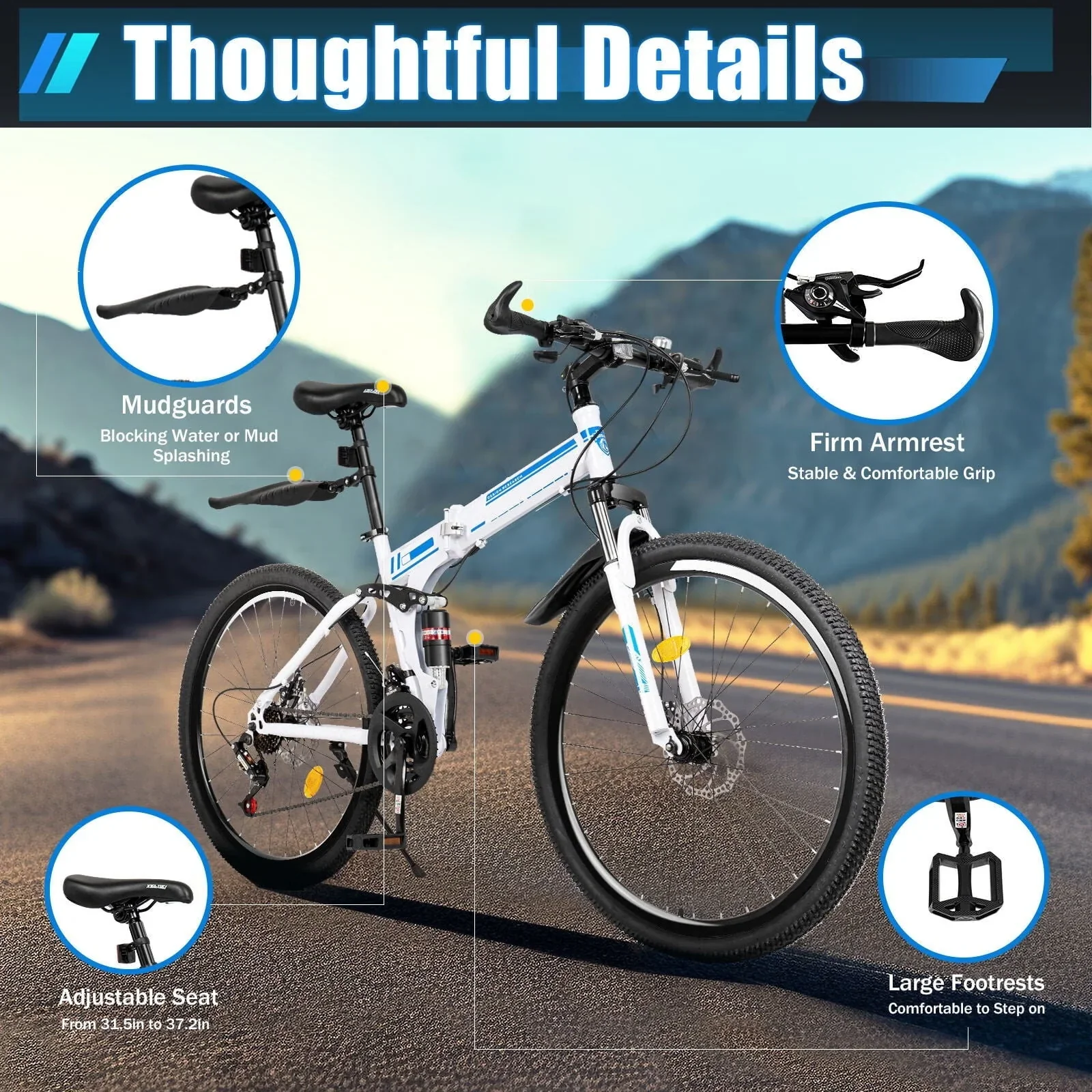Wuzstar 26 Mountain Folding Bike 21-Speed High-Carbon Steel Mountain Bicycle with Dual Disc-Brake