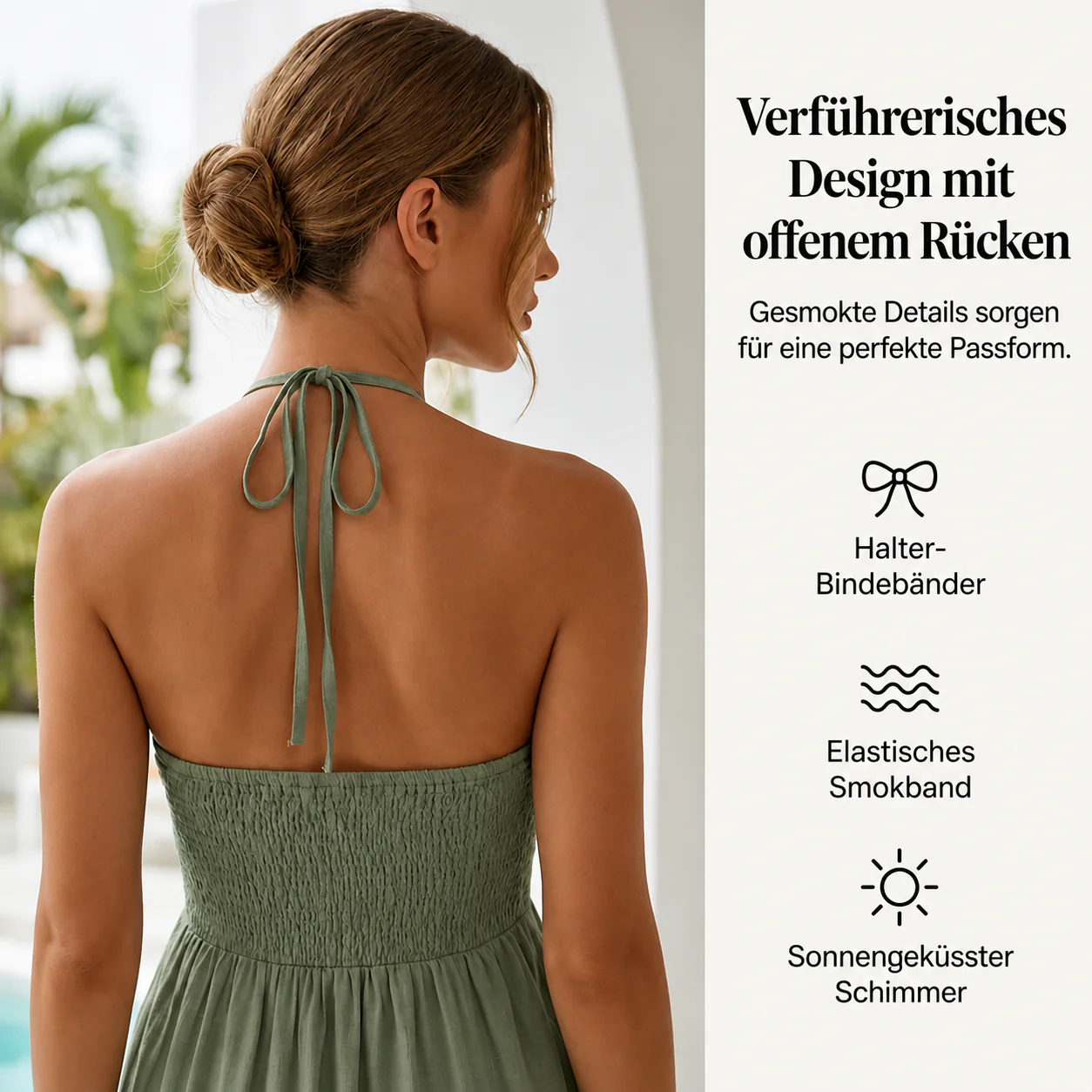 Robe longue dos nu à col halter avec drapés fluides