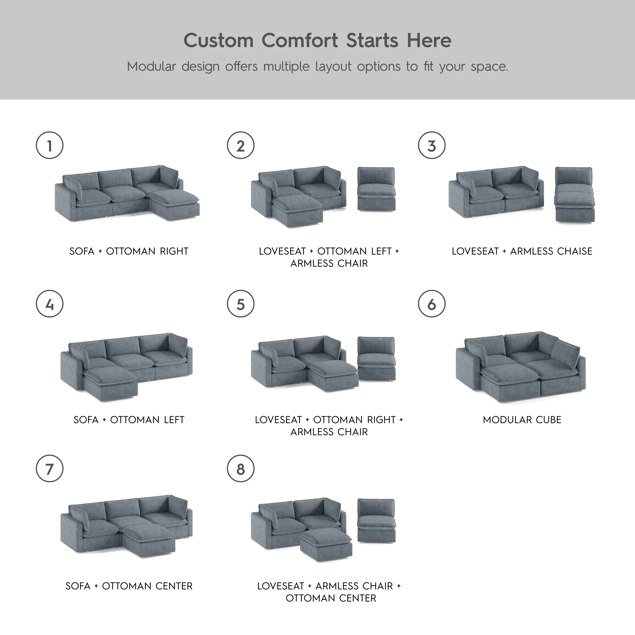 Better Homes & Gardens Weston 107.5 Cloud Modular Sectional Sofa, Heathered Blue