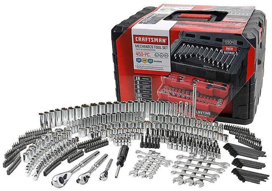 Coffret d'outils de mécanicien Craftsman 450 pièces (2025), comprenant une clé à cliquet, des douilles et des clés à main.