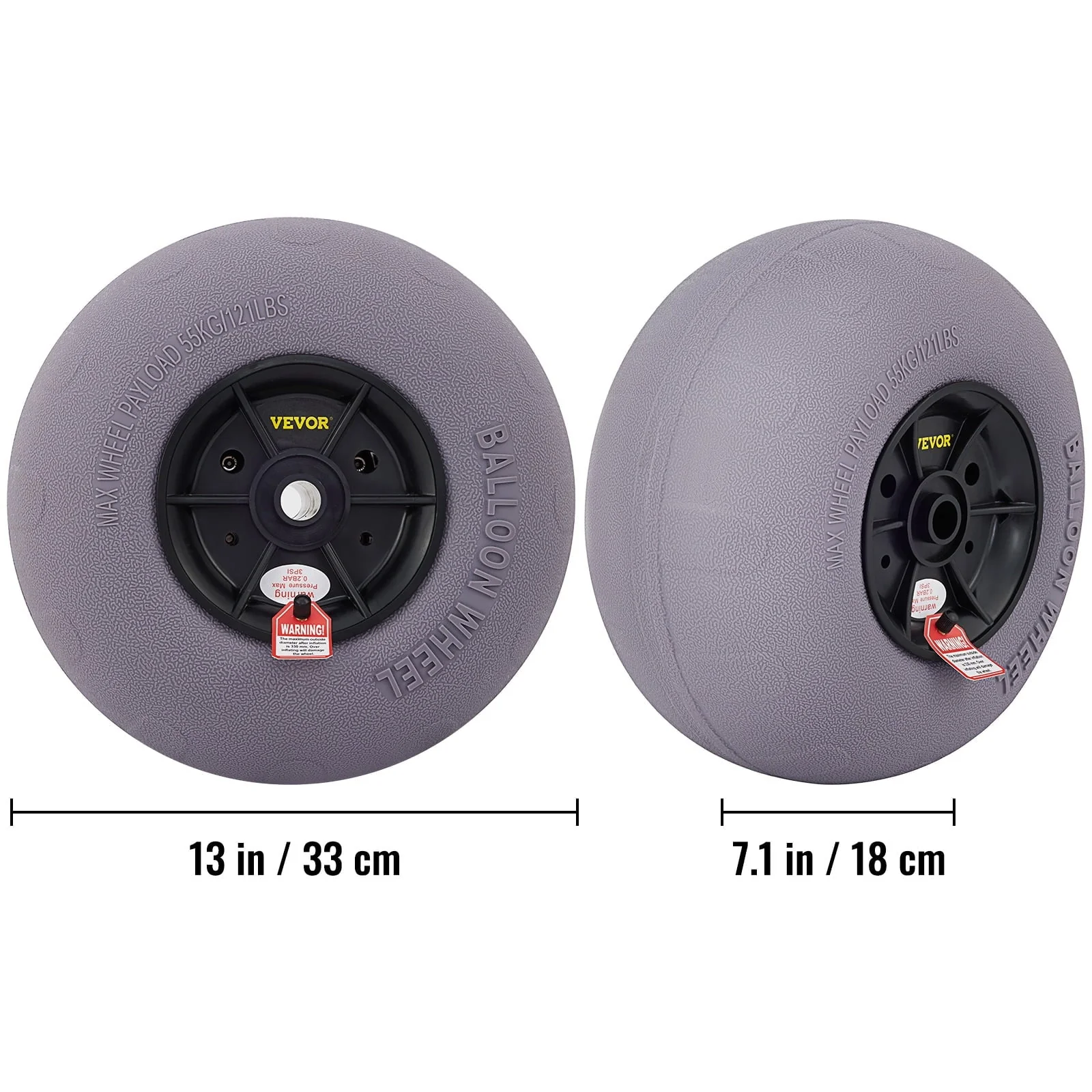VEVOR Beach Balloon Wheels, 13" Replacement Sand Tires, TPU Cart Tires for Kayak Dolly, Canoe Cart and Buggy w/ Free Air Pump, 2 Pack Image 8