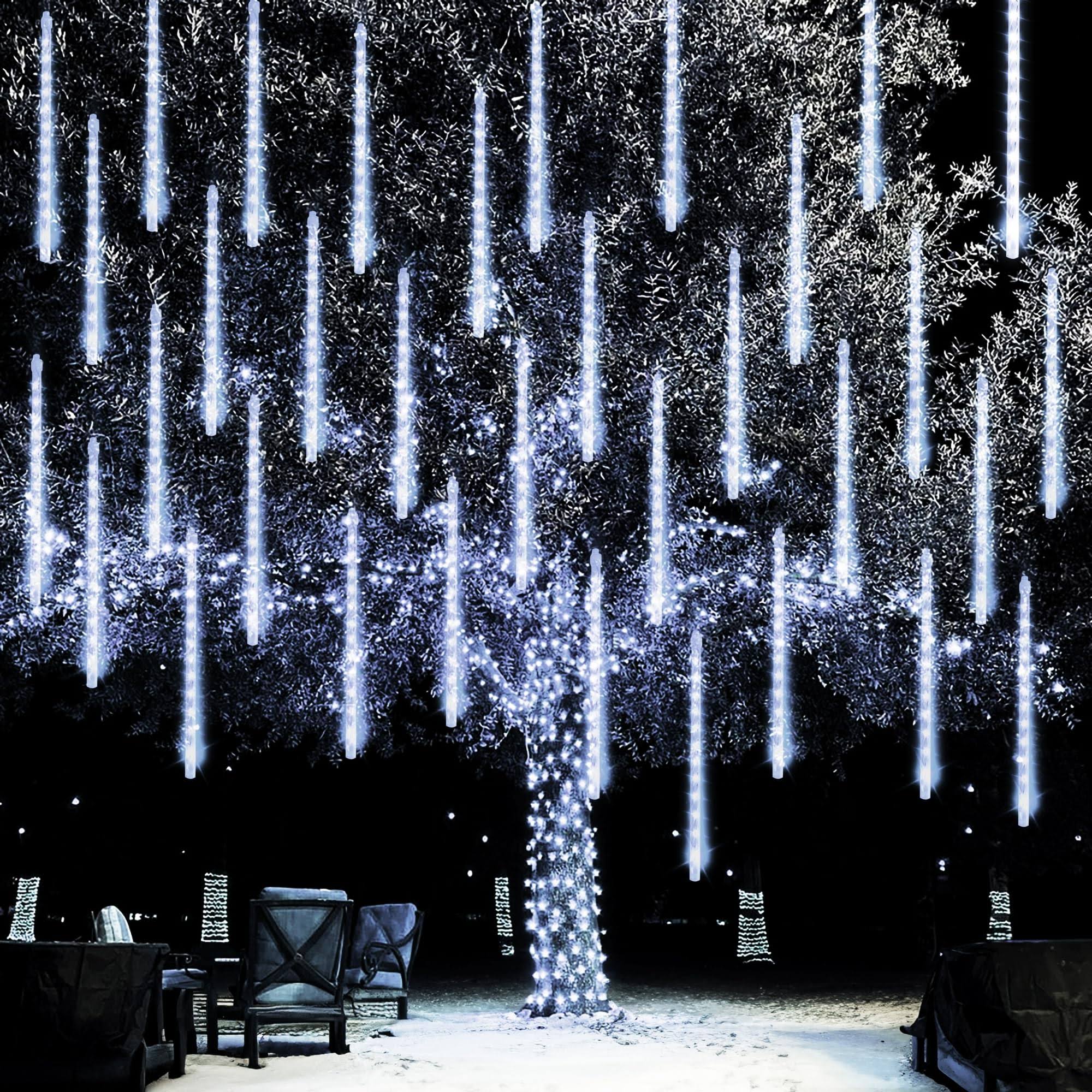 Dazzle Bright Christmas Lights Outdoor, 288led Meteor Shower Rain Lights 12 inch 8 Tubes, Waterproof Plug in Falling Icicle Lights Christmas
