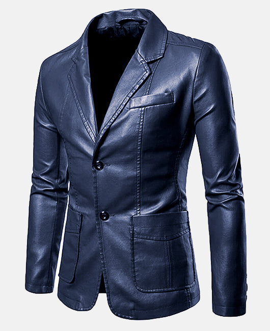 Blazer en cuir basique à col à revers et deux boutons