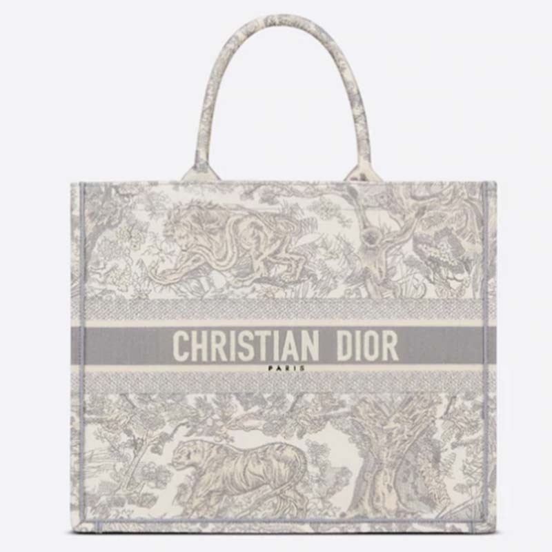 CD Unisex CD Large CD Book Tote Gray Toile De Jouy Embroidery