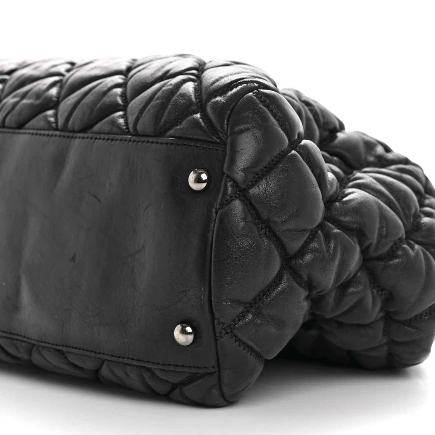 Calfskin Bubble Quilt Bowler Black