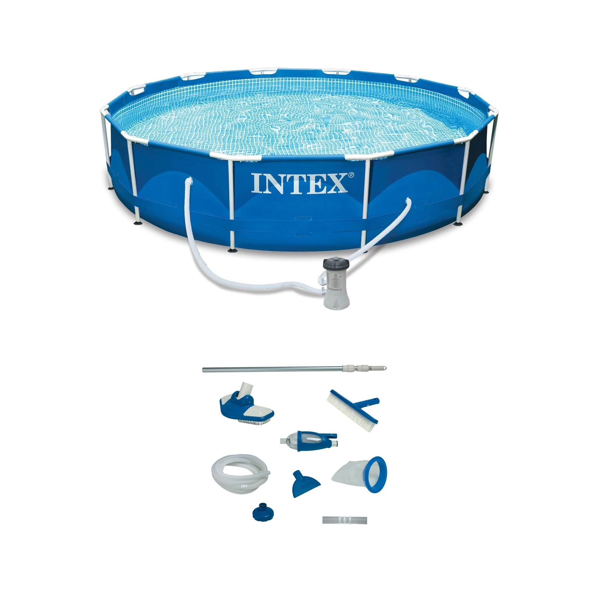 12' x 30" Metal Frame Swimming Pool w/ Filter Pump Pool Maintenance Kit