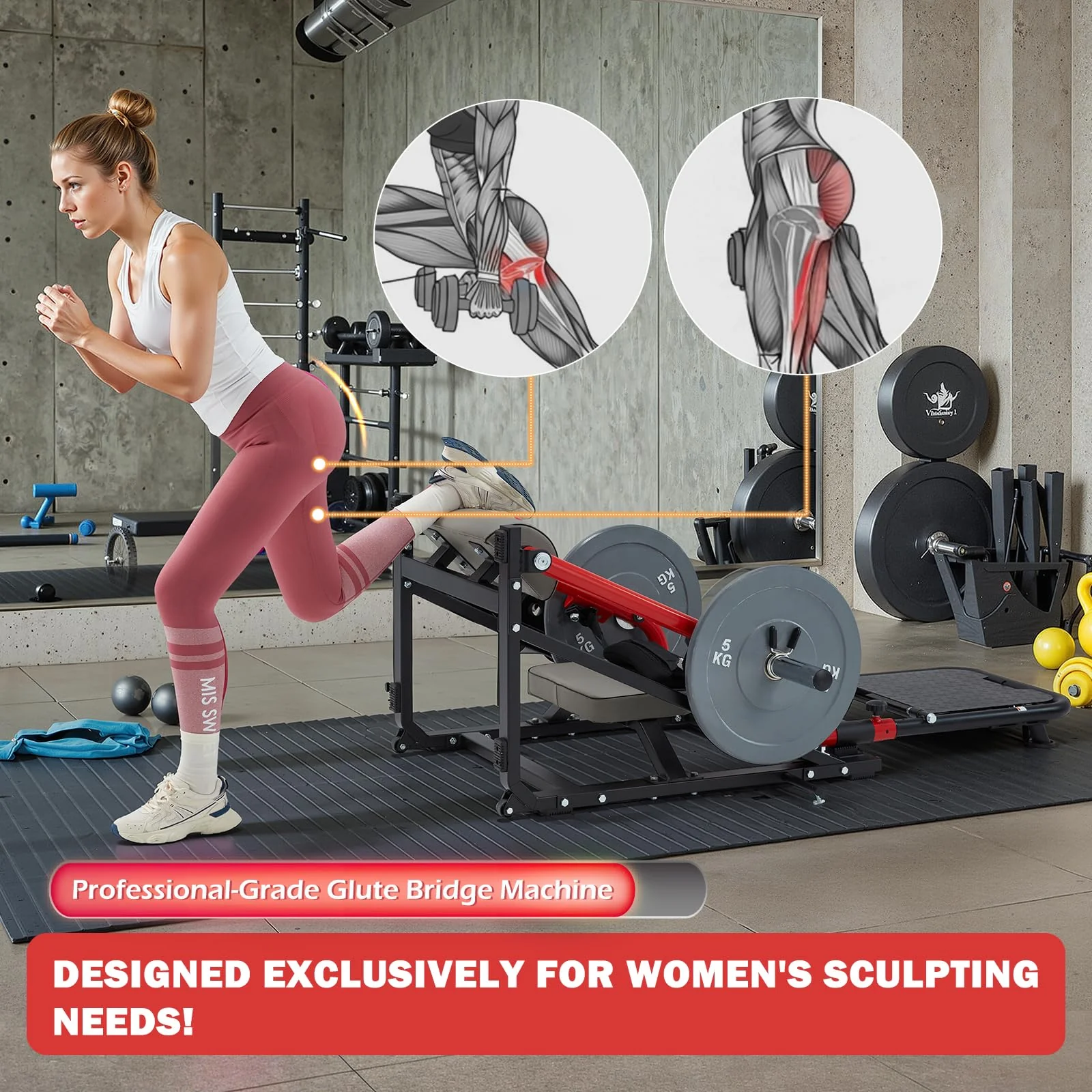 AECOJOY Hip Thrust Machine with Adjustable Footboard, 800LBS Plate-Loaded Glute Bridge Machine