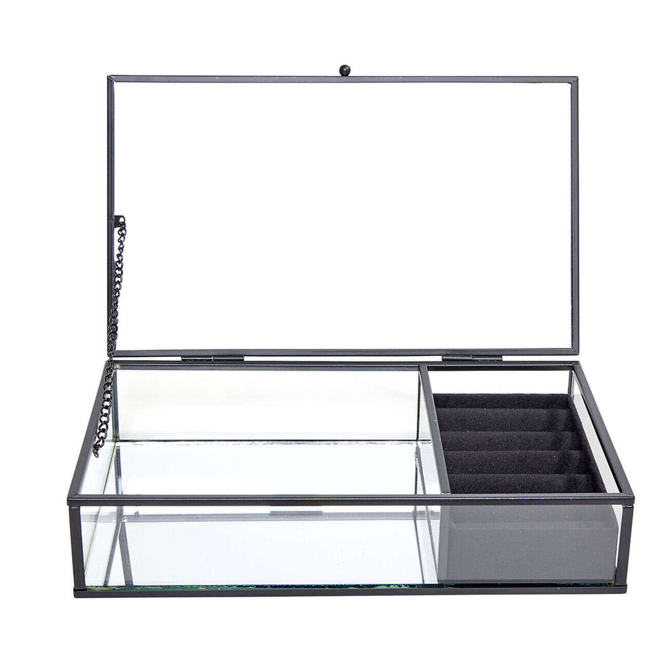 Boîte à bijoux métal et verre 23x14,5xH5cm (2 modèles doré ou noir)