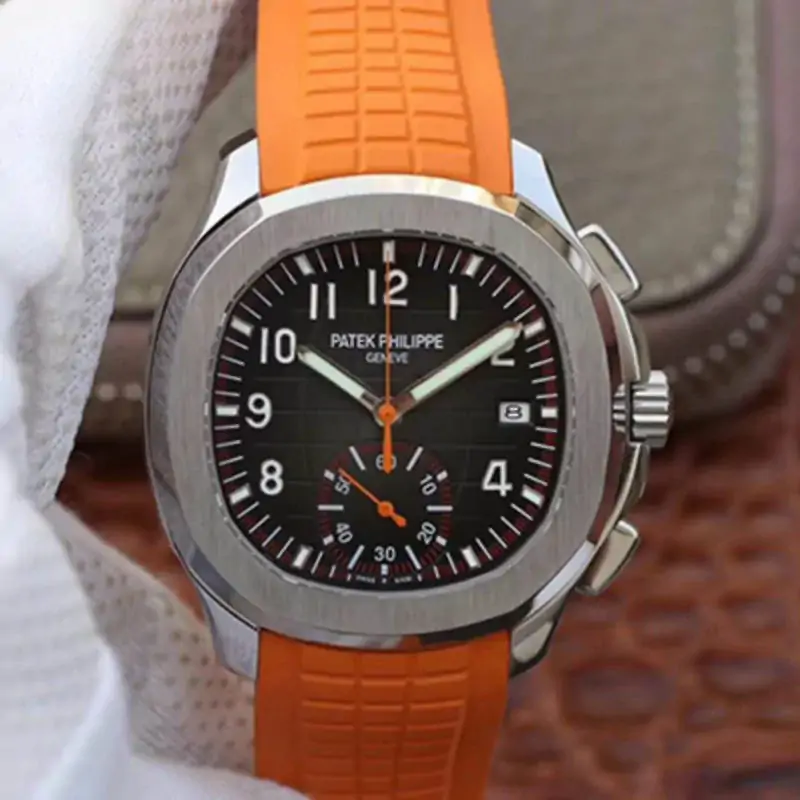 Patek Philippe Aquanaut Chronograph 5968A Orange Rubber Strap Black Dial