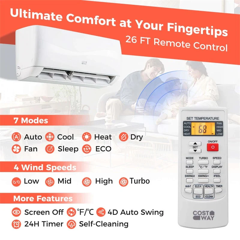 Eletriclife 9000BTU Ductless Mini Split Air Conditioner 19 SEER2 115V Inverter with Heat Pump