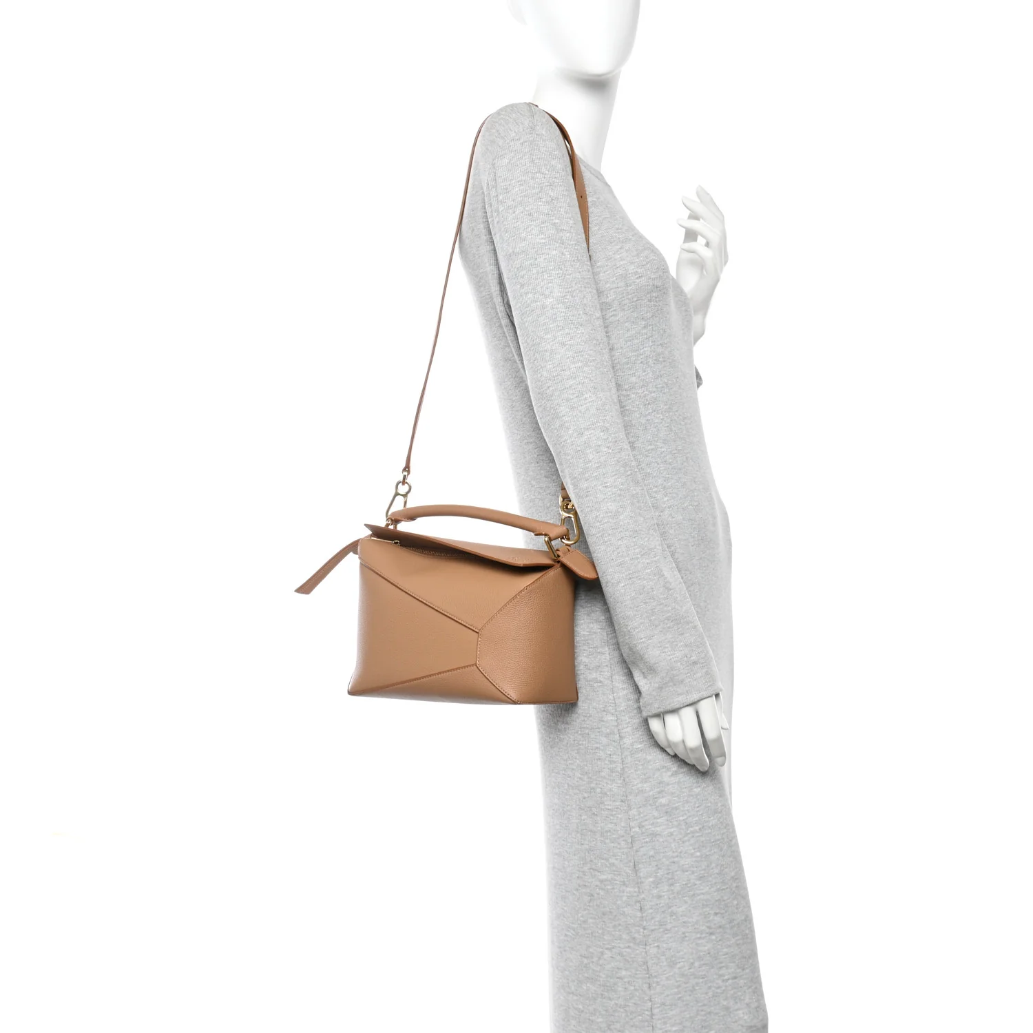 Grained Calfskin Small Puzzle Edge Bag Toffee