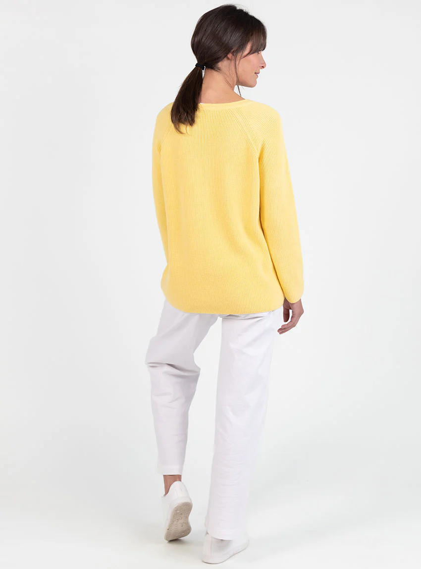 Pull femme en maille perlée coton jaune citron