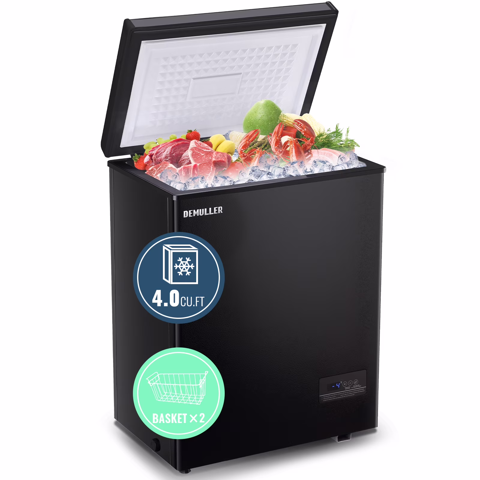 Deep Chest Freezer Freezers with Two Storage Baskets Ultra-Low Temperature Black 79-B-1(BLACK)