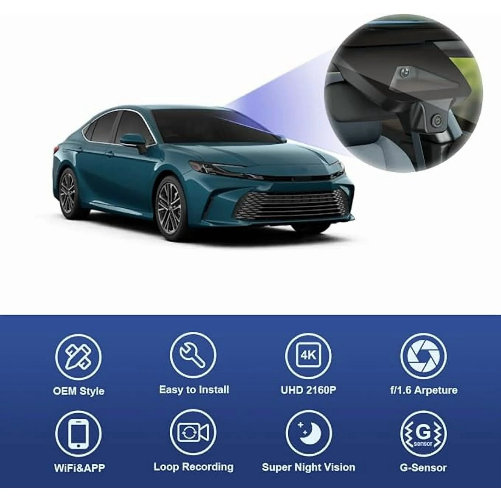 4K Dash Cam for 2025 Toyota Camry Hybrid LE SE XLE XSE (HD2-06090), OEM Factory Look, Built-in WiFi APP, Plug Play, 64GB Card(Camry-Y25/Front: 4K��2160P��64GB) - Image 3