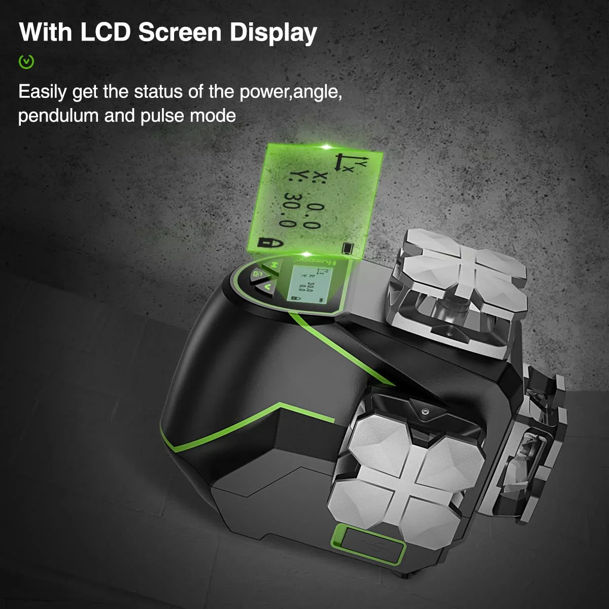 4D 16 Lines Self-Leveling Laser Level, 200Ft Green Beam 4 x 360° Cross Line Laser Level Tools with LCD Screen, Bluetooth and Magnetic Bracket