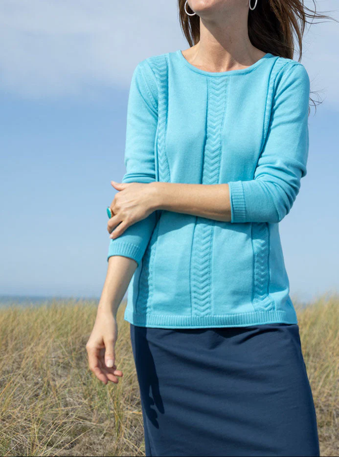 Pull femme maille jersey bleu turquoise