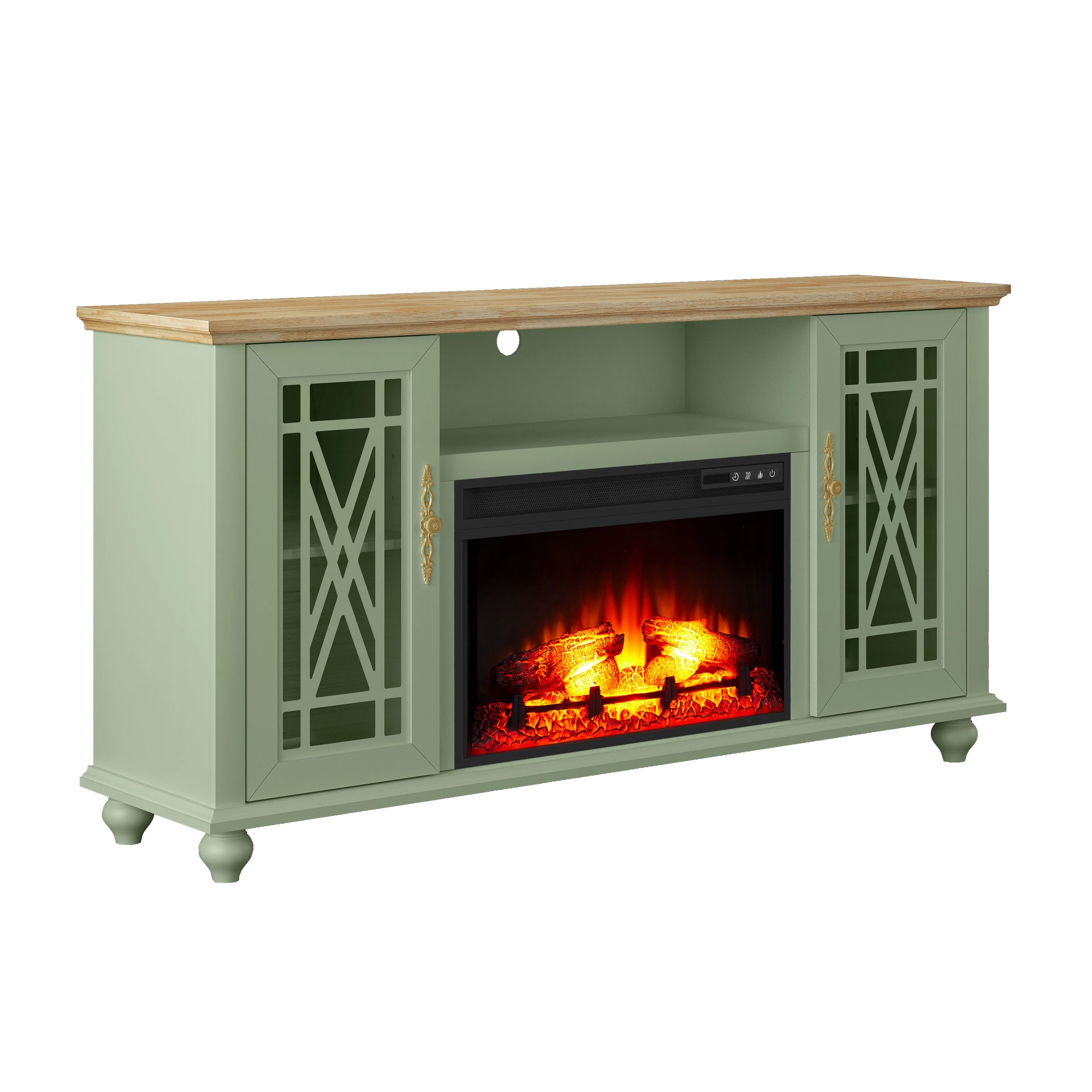 Elegant 61" TV Stand with Fireplace Green(Green) - Image 6
