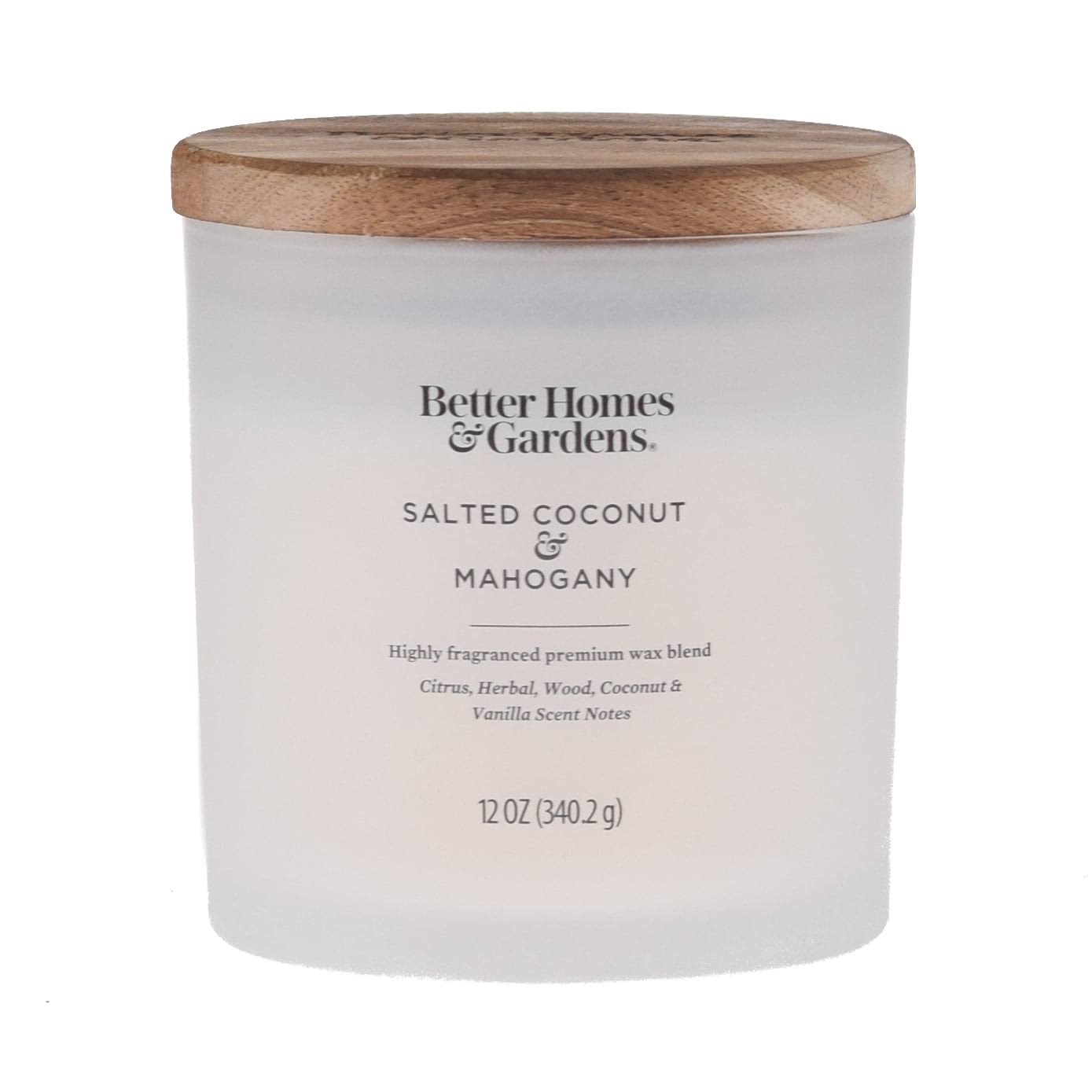 Better Homes & Gardens 12oz Salted Coconut & Mahogany Scented 2-Wick Frosted Jar Candle, Size: 12 oz