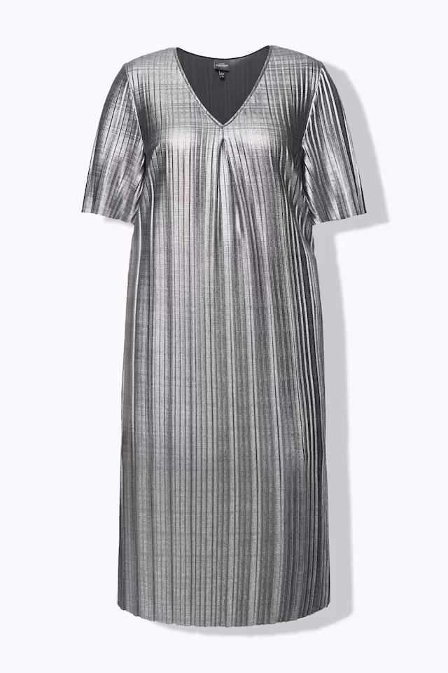 Metallic Pleated Short Sleeve Dress
