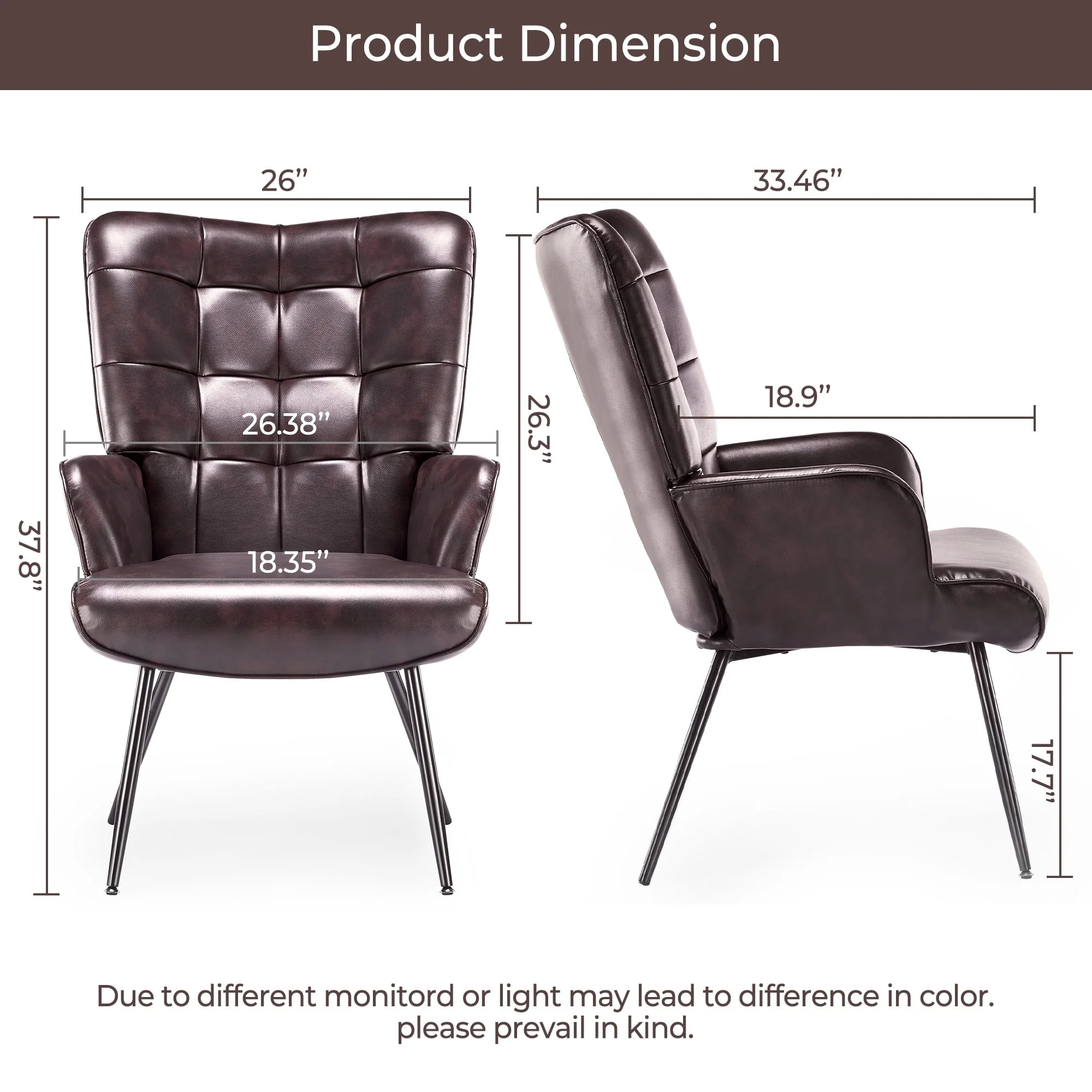 Livingroom Chair Modern Accent Chair, Faux Leather Wingback Accent Chair PU Leather Accent Chair for Home Office/Living Room/Bedroom, Maroon(Brown) Image 3