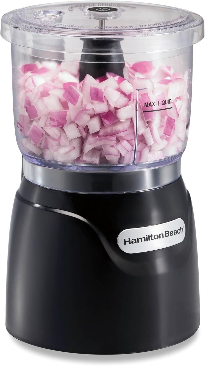 Hamilton Beach 3 Cup Electric Vegetable Chopper & Mini Food Processor| Simple Stack & Press Design| 350 Watts & Stainless Steel Blades For Dicing, Mincing & Puree| Dishwasher Safe| Black