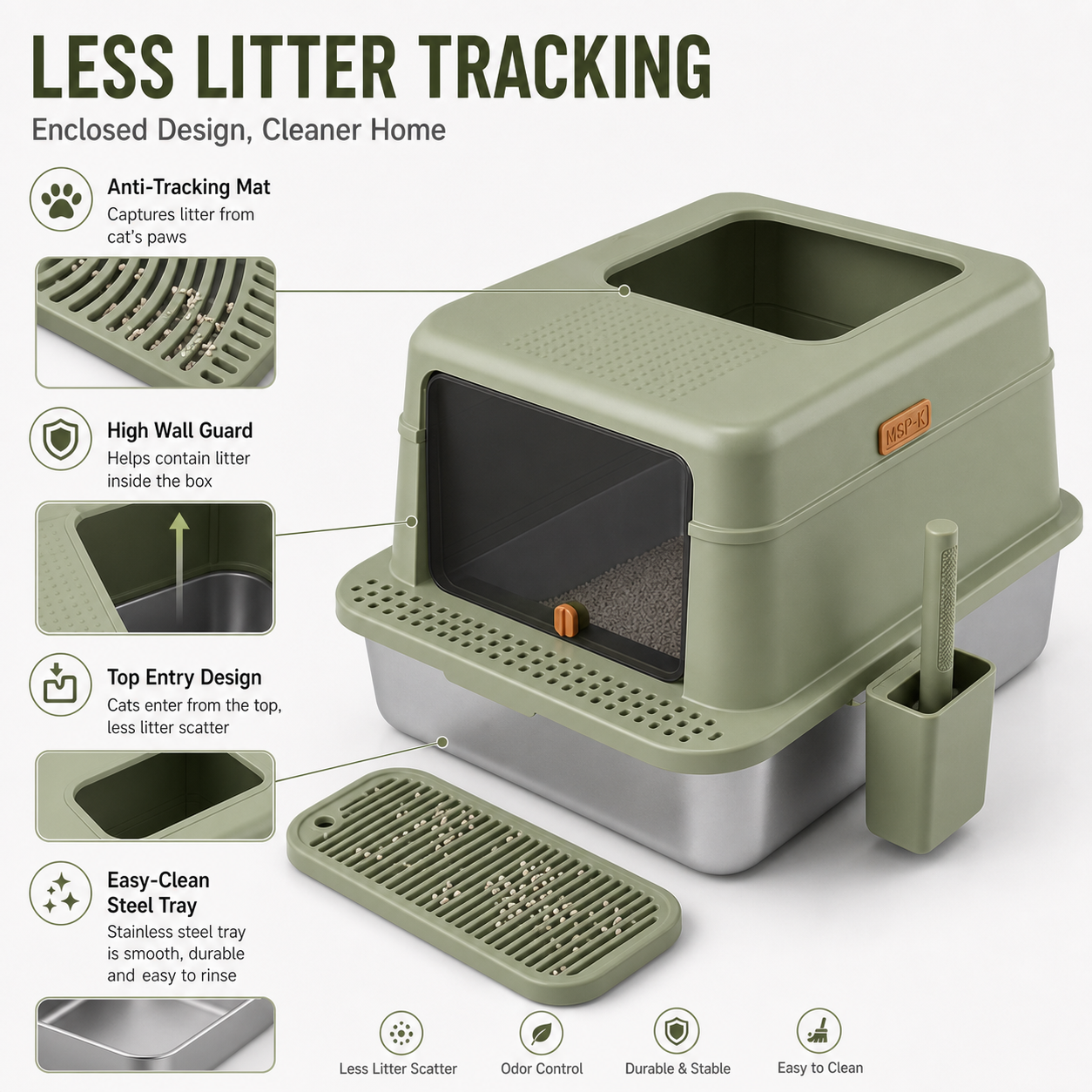 Extra Large Stainless Steel Cat Litter Box with Rounded Top Entry, Enclosed High Wall Metal Cat Toilet for Indoor Cats