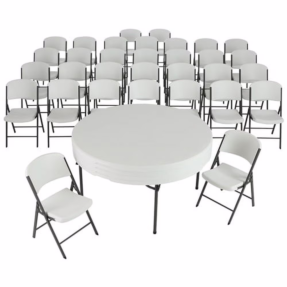 Lifetime 4 60 in Round Folding Tables with 32 Folding Chairs - Almond