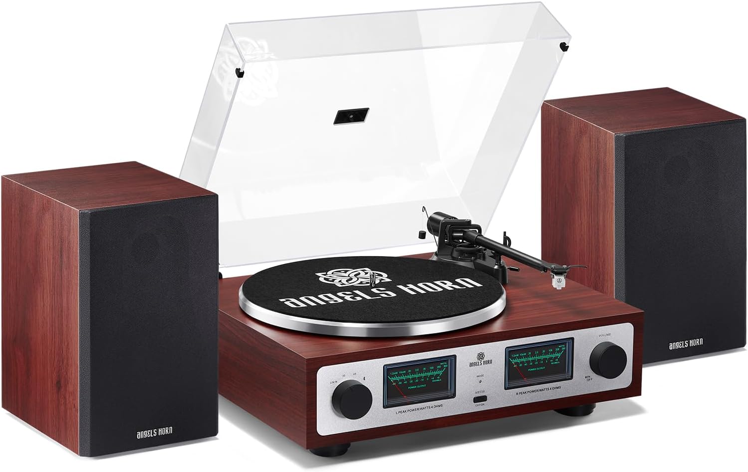 ANGELS HORN Bluetooth Turntable with Speakers  Vinyl Record Player System with AT-3600L  Built-in Phono Preamp  Belt Drive 2-Speed  Adjustable Counterweight  Pitch Control Hi-Fi Record Player System