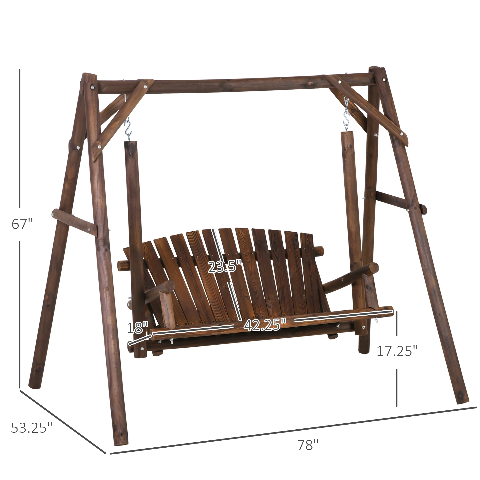 Wooden Swing Bench, Garden Swing Chair, Brown(Carbonized) - Image 9