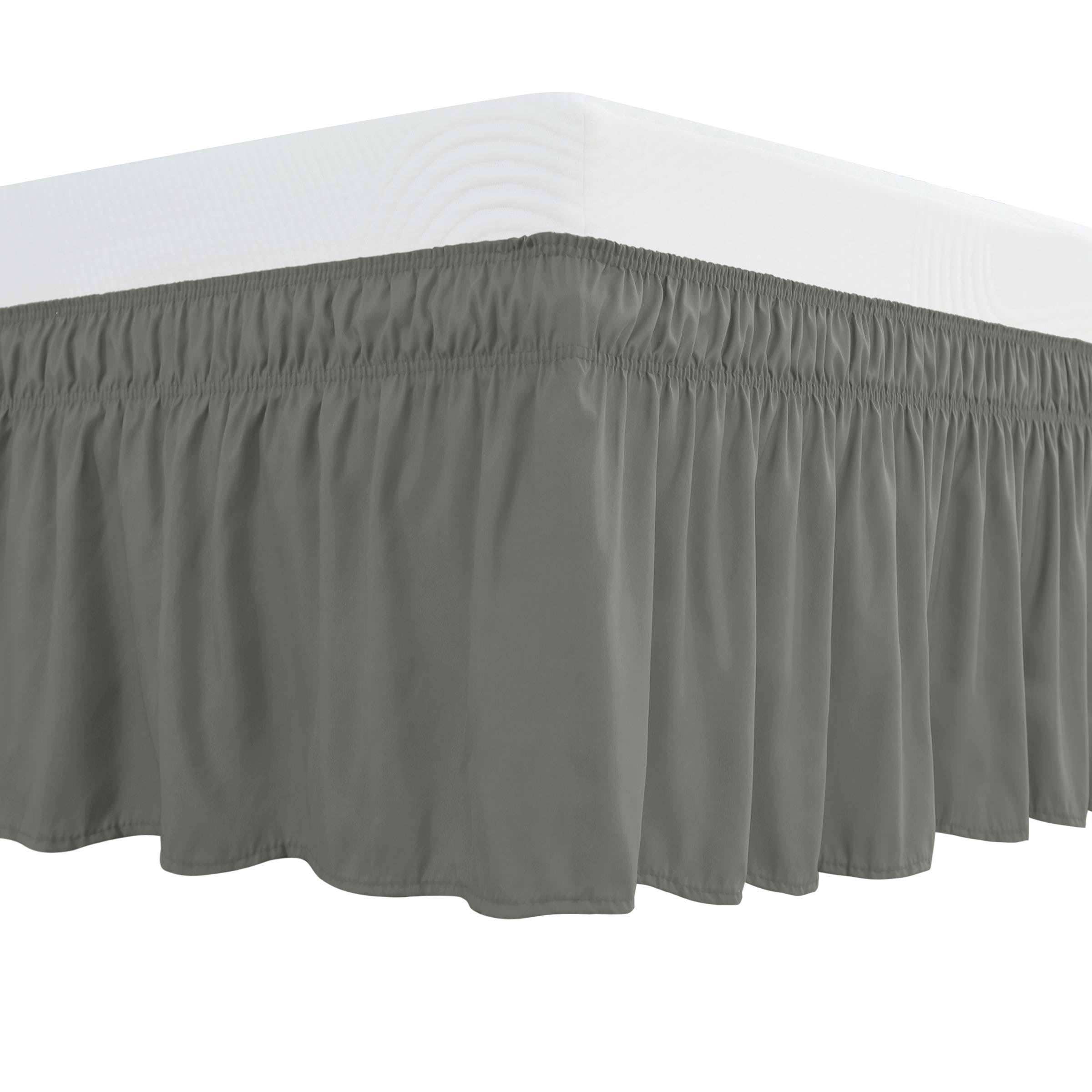 Subrtex Bed Skirt Easy Fit with Adjustable Elastic Belt 15/16 inch Drop Wrap Around Dust Ruffle Elastic Elegant Silky Smooth Soft Microfiber