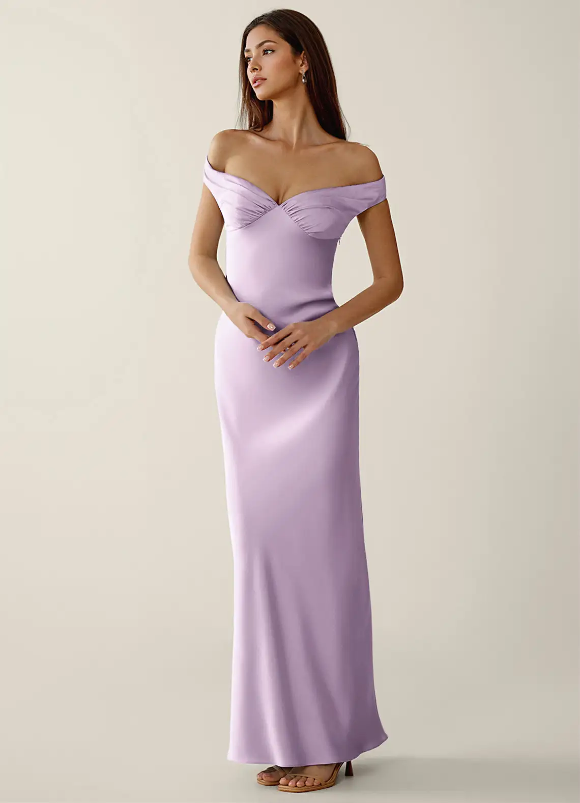 Gwendonme Frosted Lilac Satin Crystal Linen Prom Dress