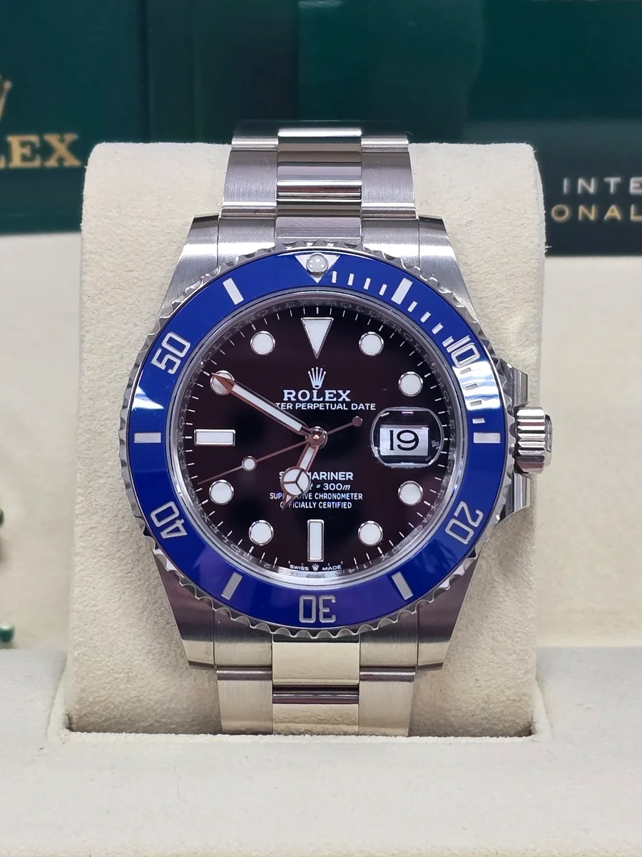 [Super Clone]Rolex White Gold Submariner Date Watch - The Blueberry - Blue Bezel - Black Dial (Ref # 126619LB)