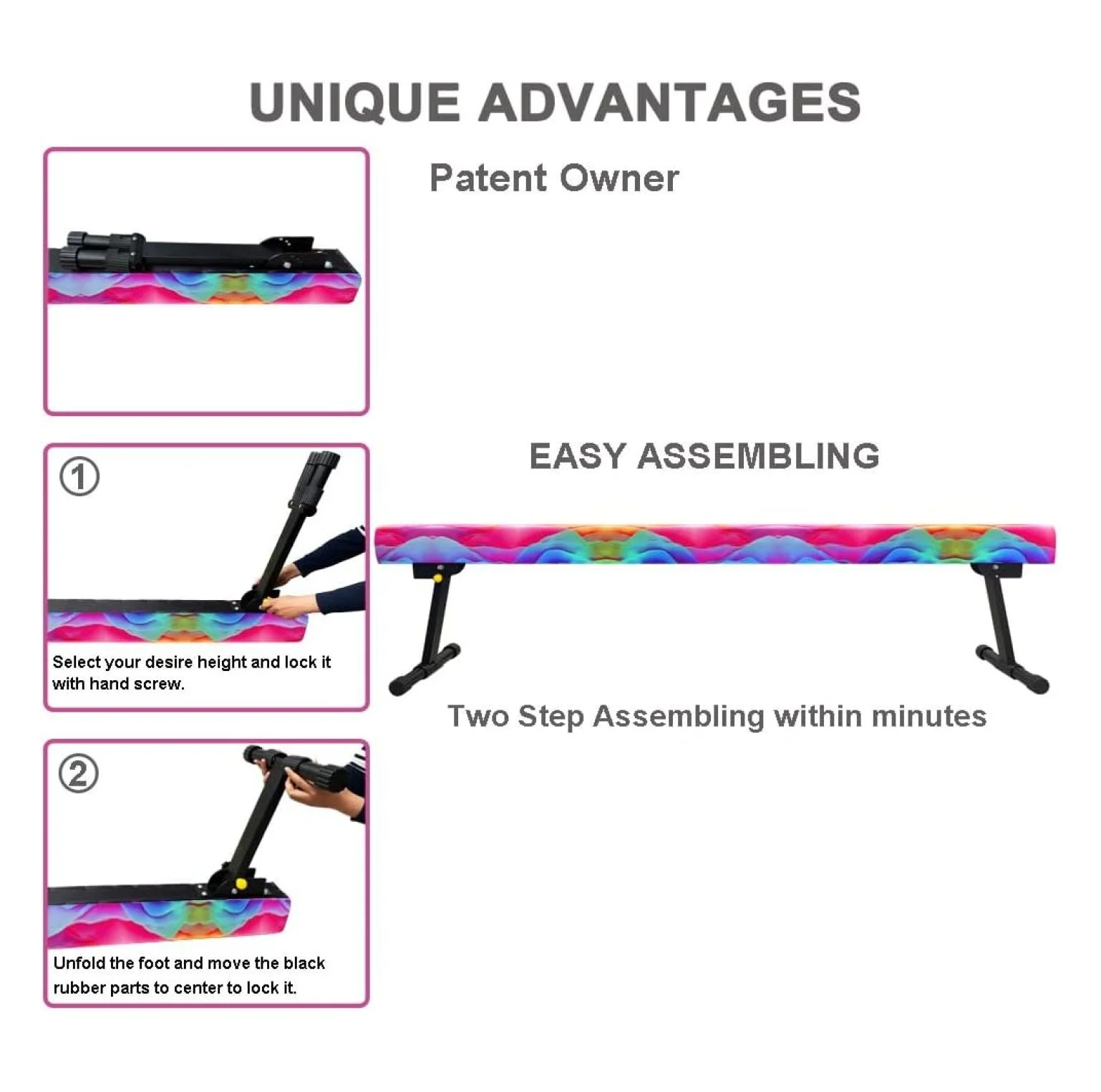 8FT Adjustable&Foldable Gymnastics Balance Beam, Home Gym Equipment, Easy Assembling and Storage, No Tool Require, for Kids Children Girls Training
