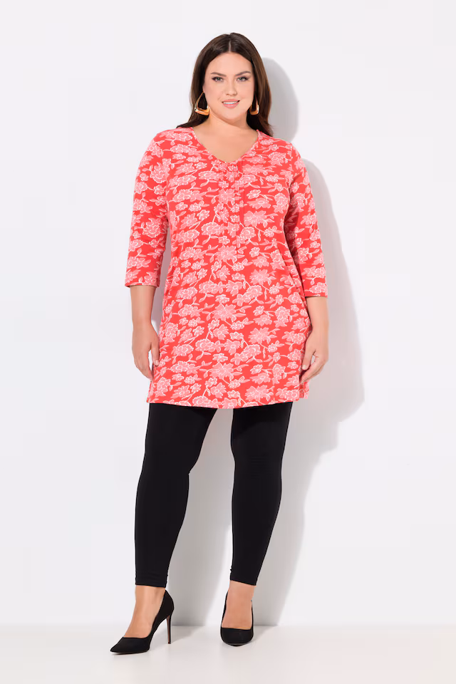 Floral Pintuck Knit 3/4 Sleeve Tunic