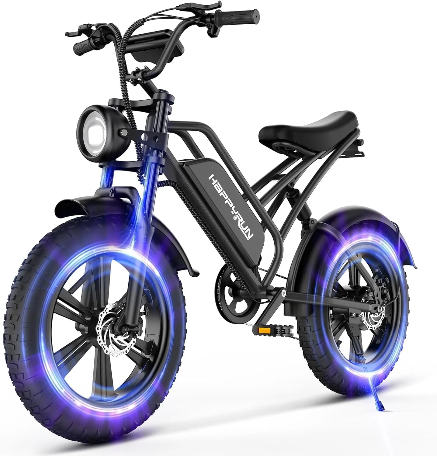 Vélo électrique Happyrun pour adultes, pneus larges de 20 pouces, moteur de 750 W, batterie amovible 48 V 18 Ah, vitesse maximale de 20 mi/h et autonomie de 68 miles.