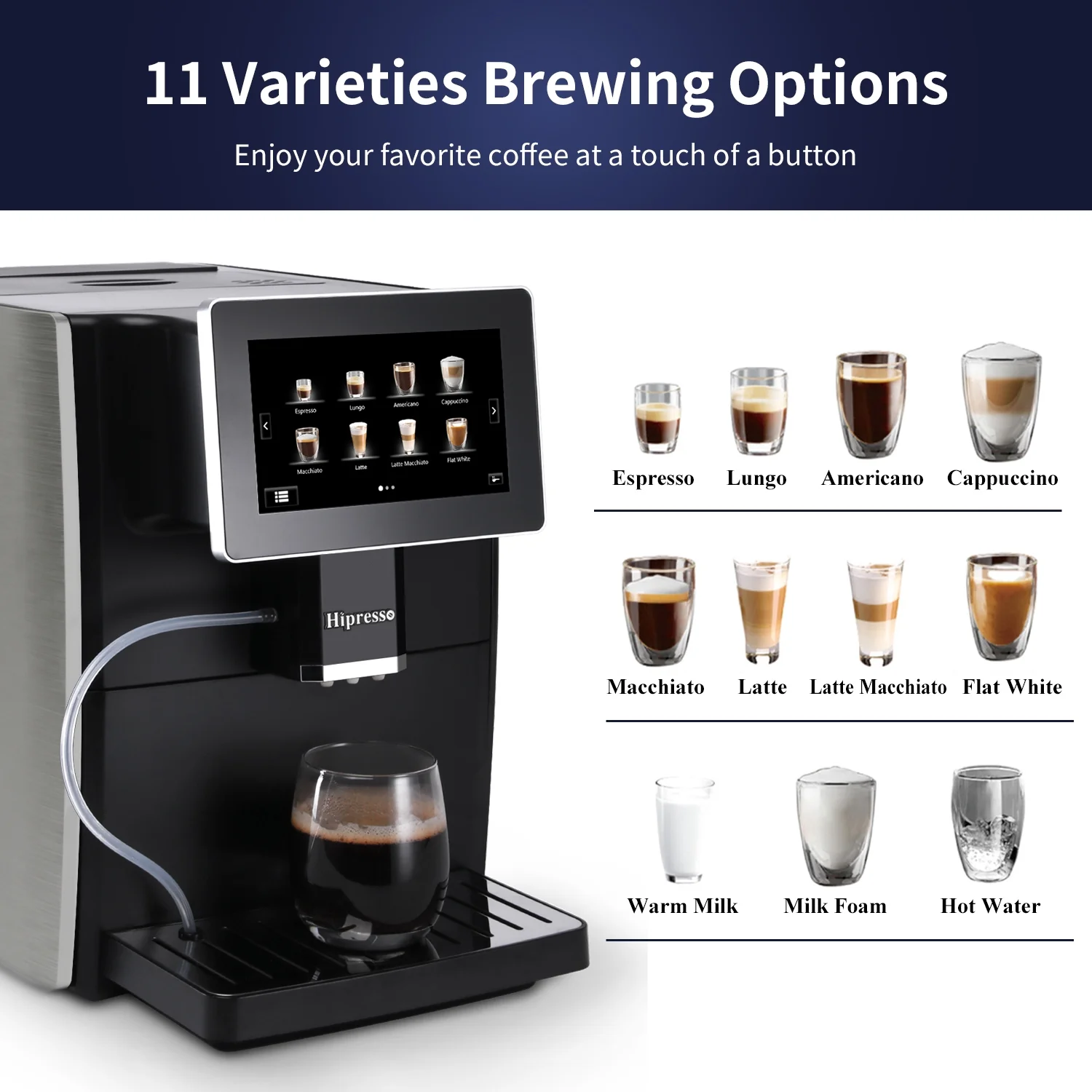 Hipresso CM - 1001 Programmable Super - Automatic Espresso Coffee Machine with Large 7 in HD TFT Display