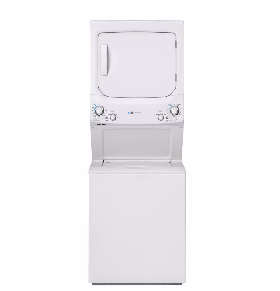 GE Unitized Spacemaker(R) ENERGY STAR(R) 3.9 Cu. Ft. Capacity Washer with Stainless Steel Basket and 5.9 Electric Dryer - GUD27EESNWW