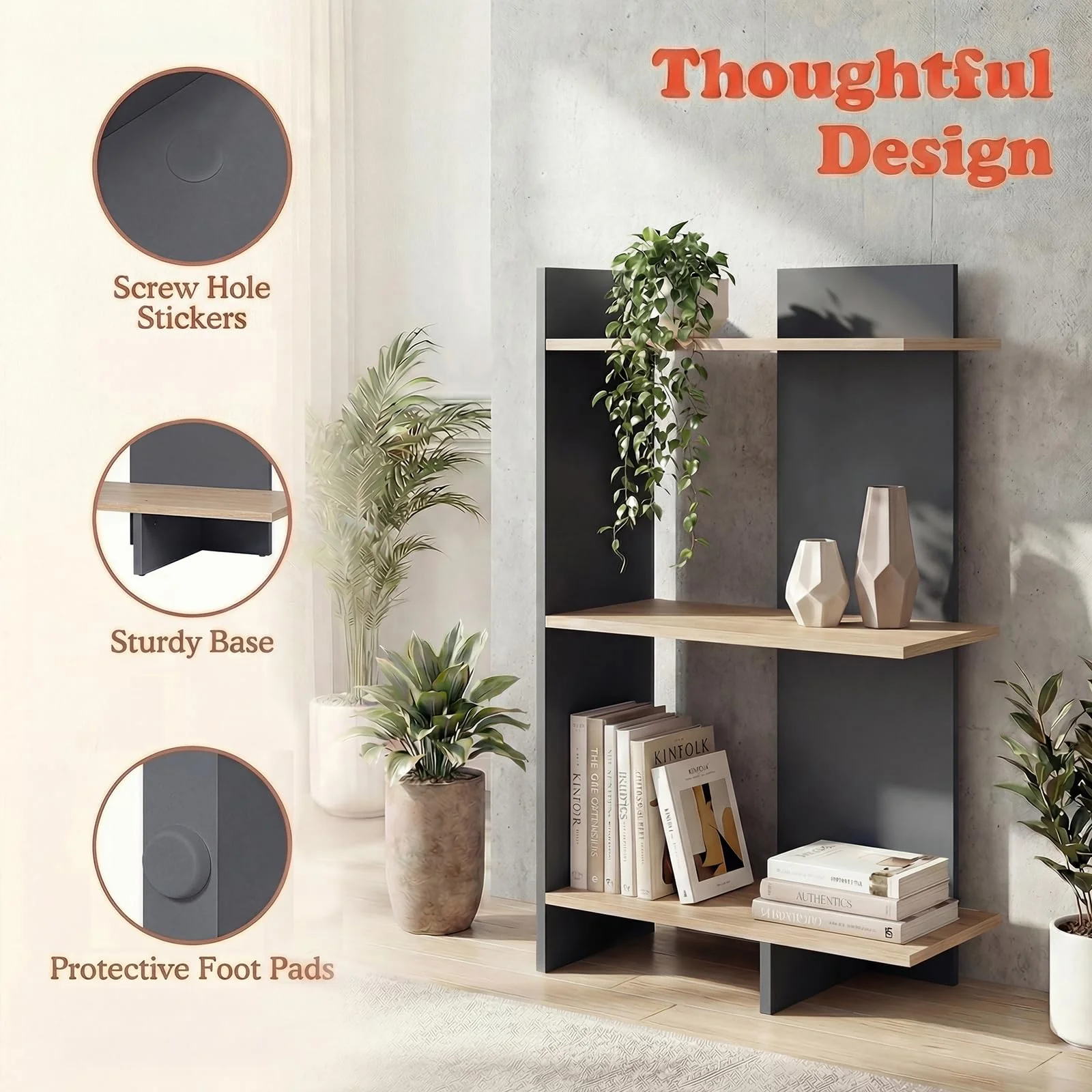 Tangkula 3-Tier Bookshelf Freestanding Bookcase(1/2)