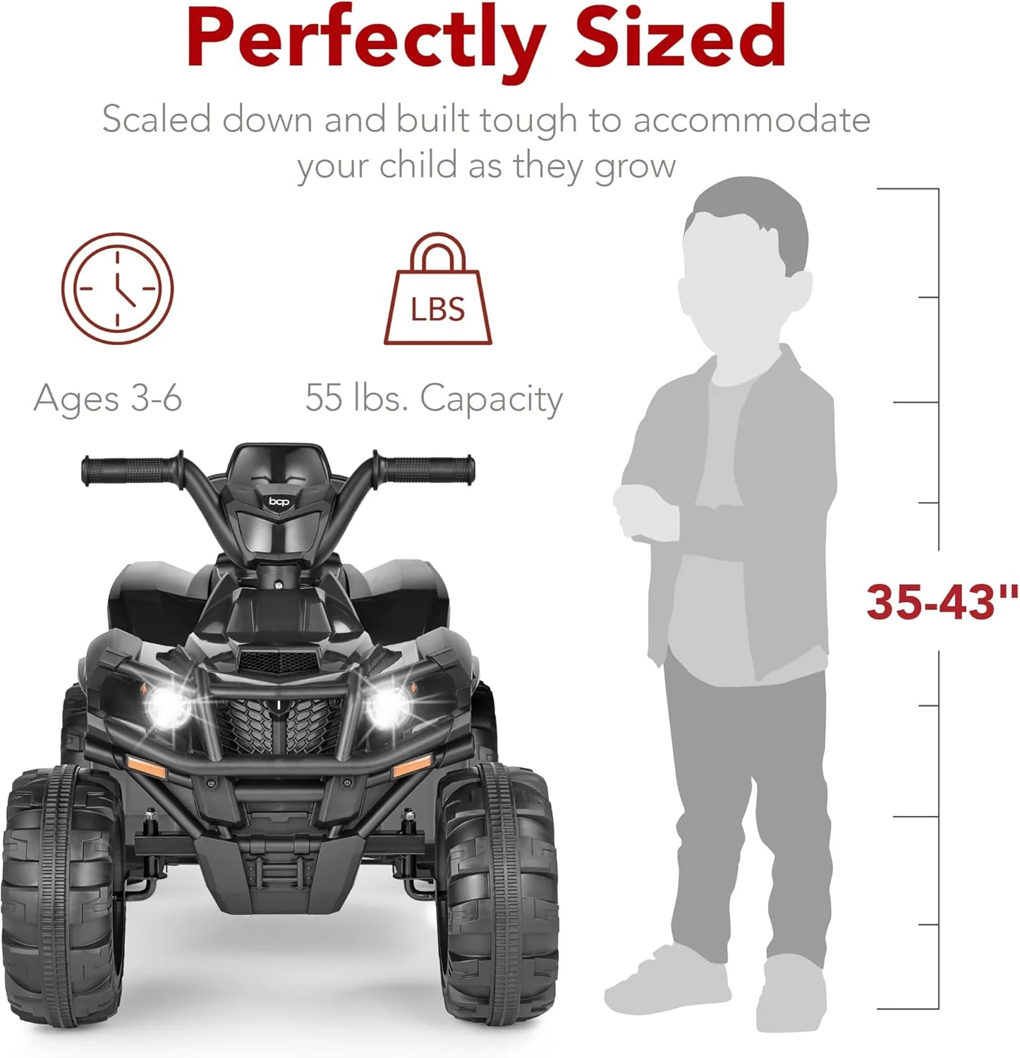 Quad électrique 12 V pour enfants Best Choice Products, véhicule tout-terrain à 4 roues avec audio Bluetooth, vitesse maximale de 3,9 km/h, pneus à crampons, phares LED et radio.