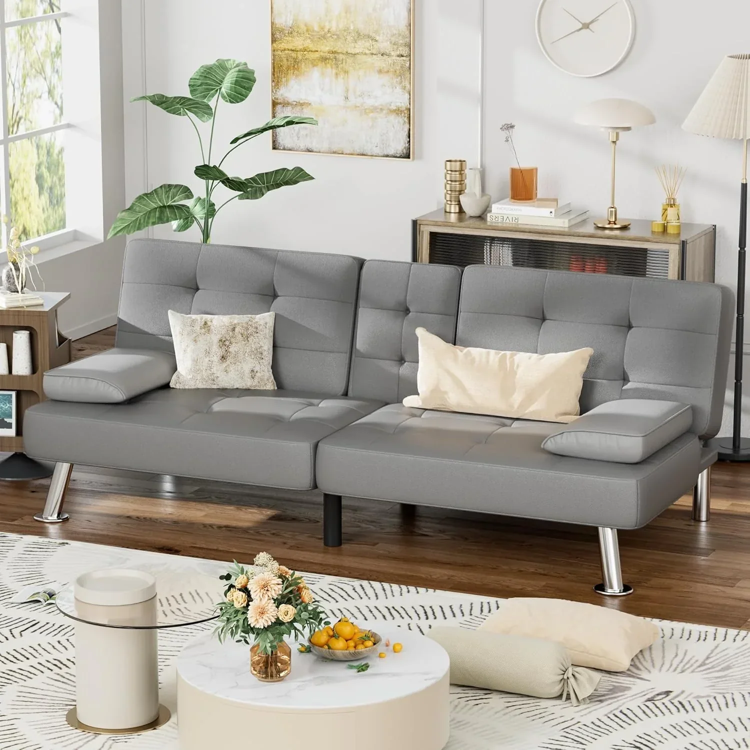 Canapé-lit futon Homall en cuir avec accoudoirs et fauteuil inclinable réglable