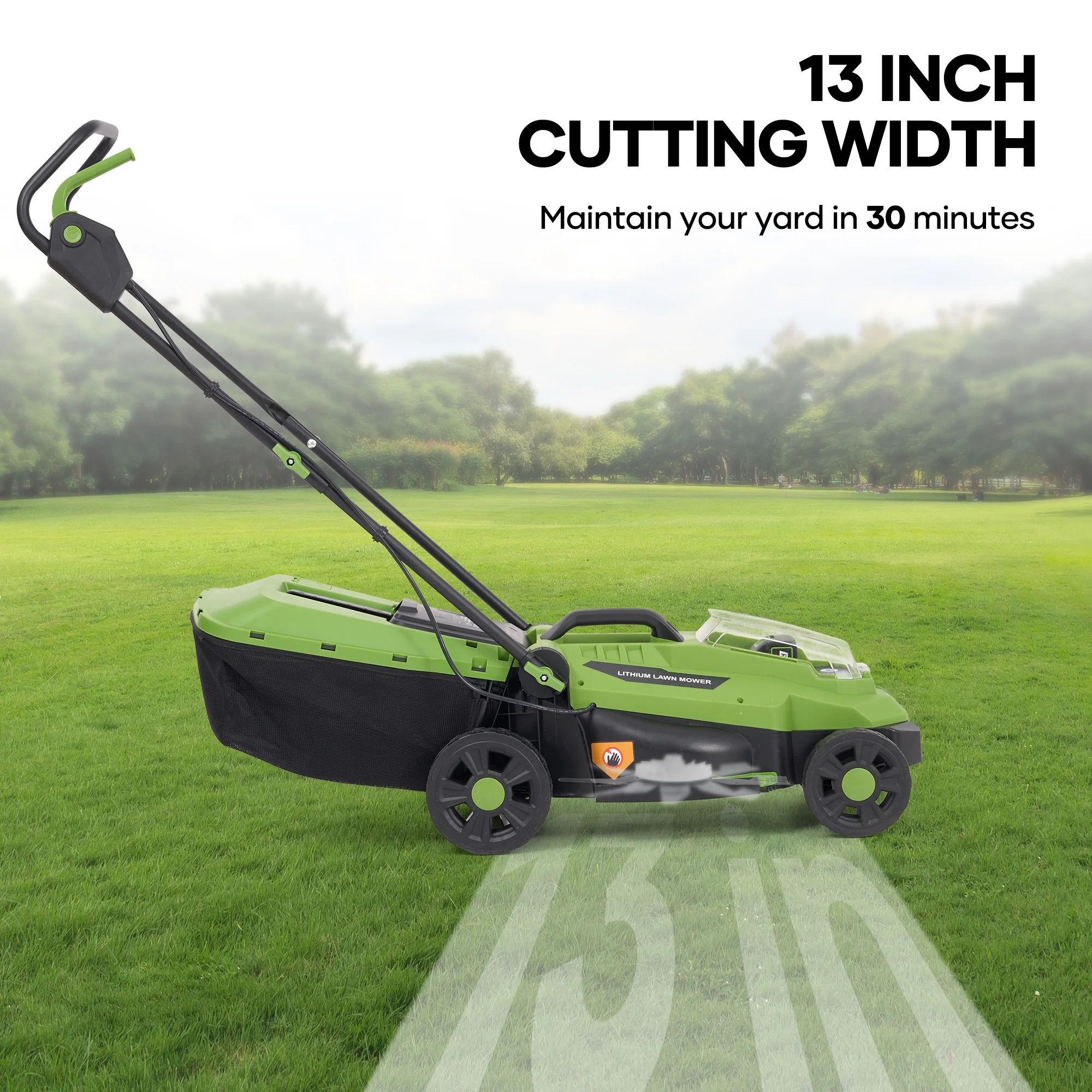 20V 13" Cordless Lawn Mower, Electric Lawn Mowers with Brushless Motor, 5 Heights Adjustment, 4.0Ah Battery Charger Included, for Garden, Yard and Farm, Green - Image 6