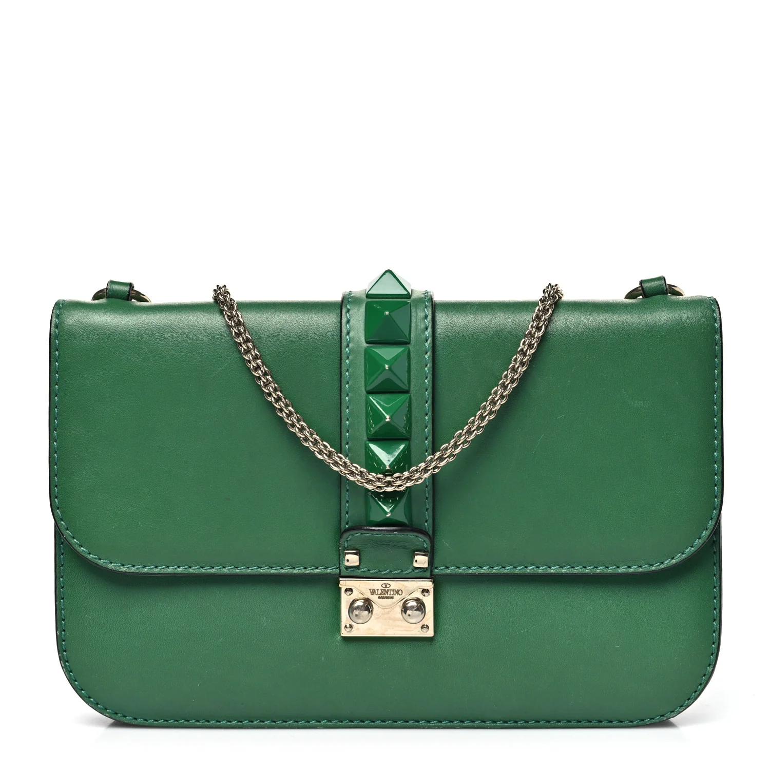 Vitello Medium Glam Lock Rockstud Flap Pop Green