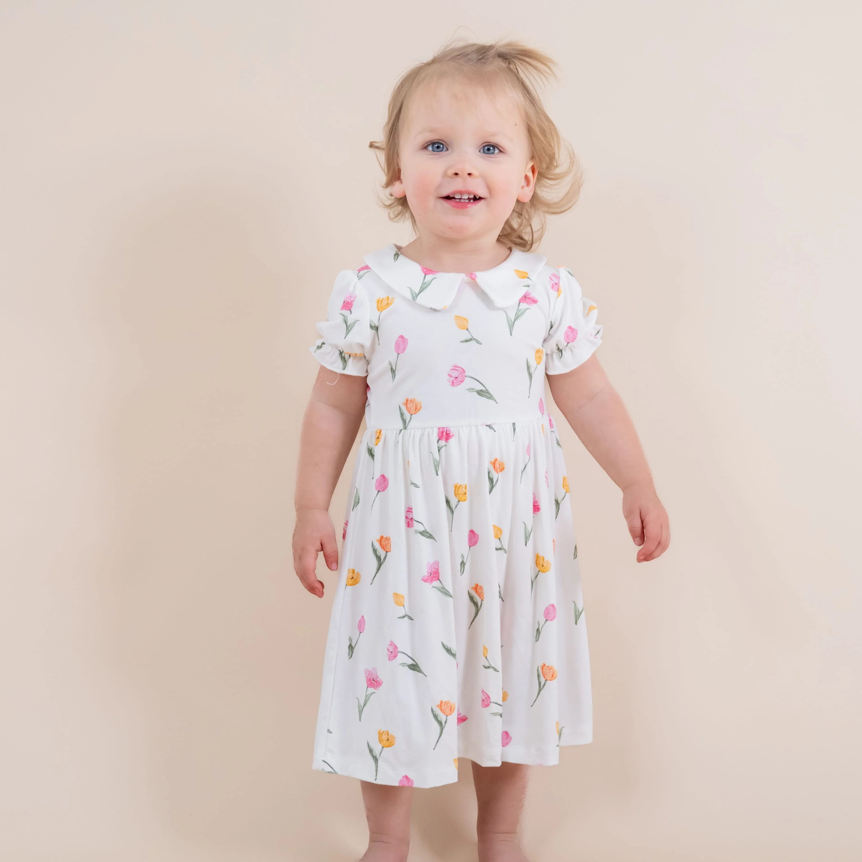 Peter Pan Collar Bodysuit Dress in Tulip