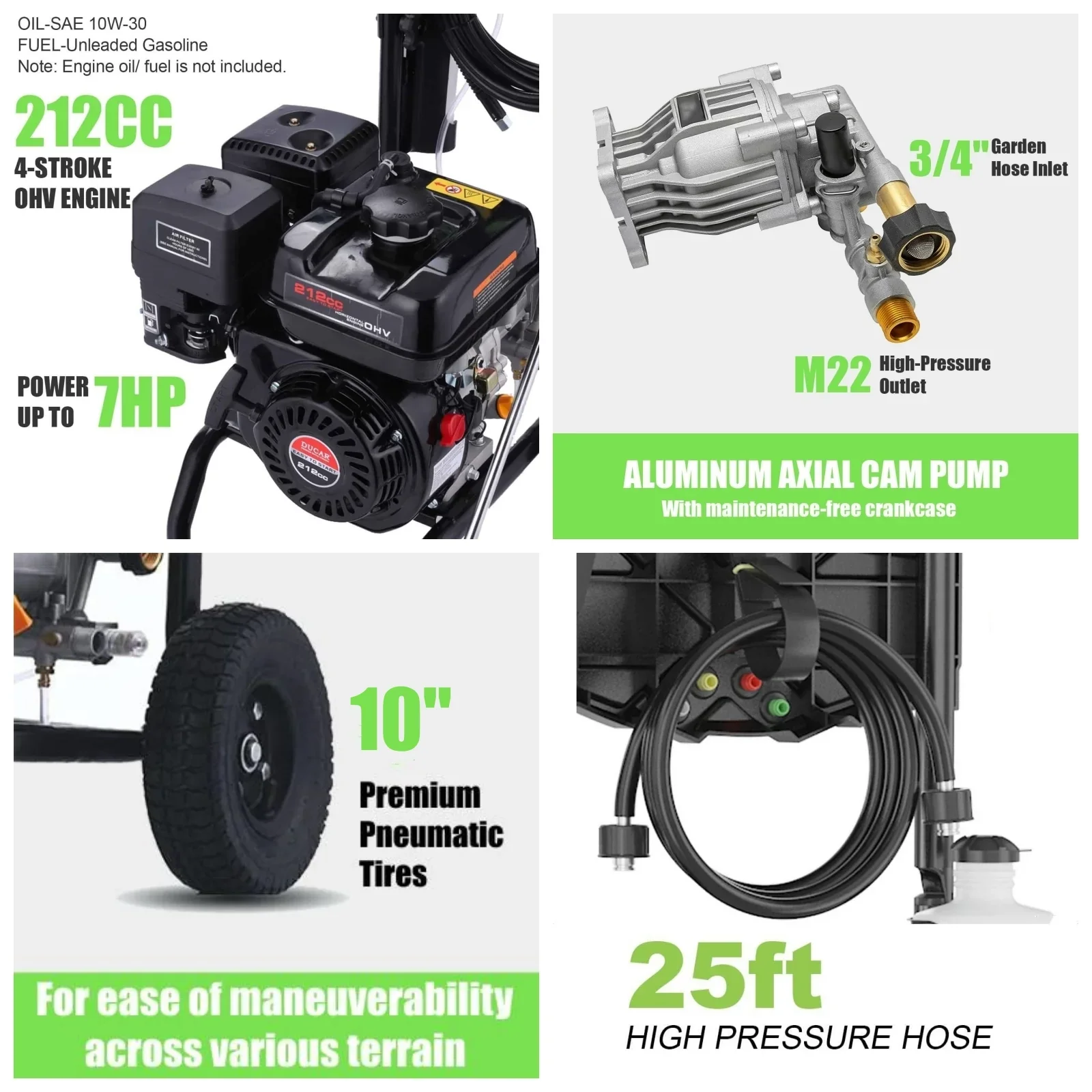 4200PSI Pressure Washer 4.0GPM Gas Power Washer 212CC Gas Powered Washing Machine Commercial High Pressure Washer with 25ft Hose&5 Nozzles for Patio Garden Yard Vehicle,EPA/CARB/ETL