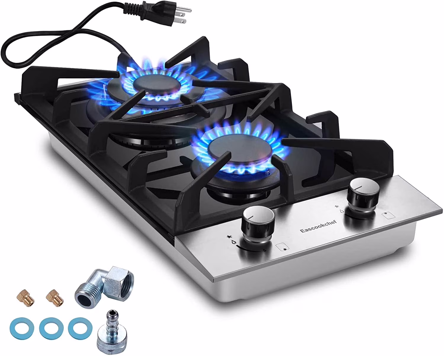 Gas Cooktop 12 inch Bulit-in Gas Stove Top 2 Burners NG/LPG Convertible Dual Burners